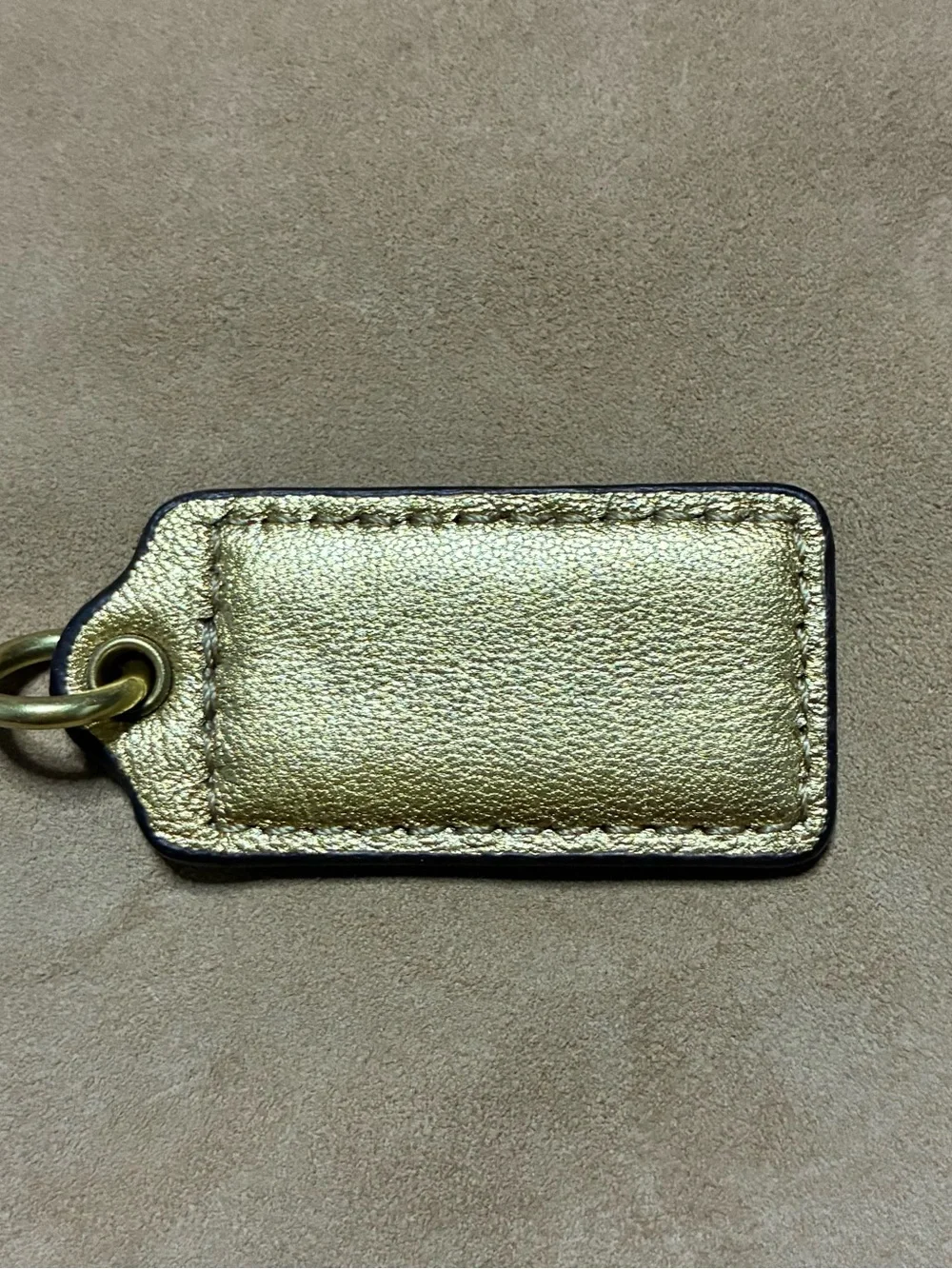 COACH Beige Leather Keychain with Gold Heart Charm